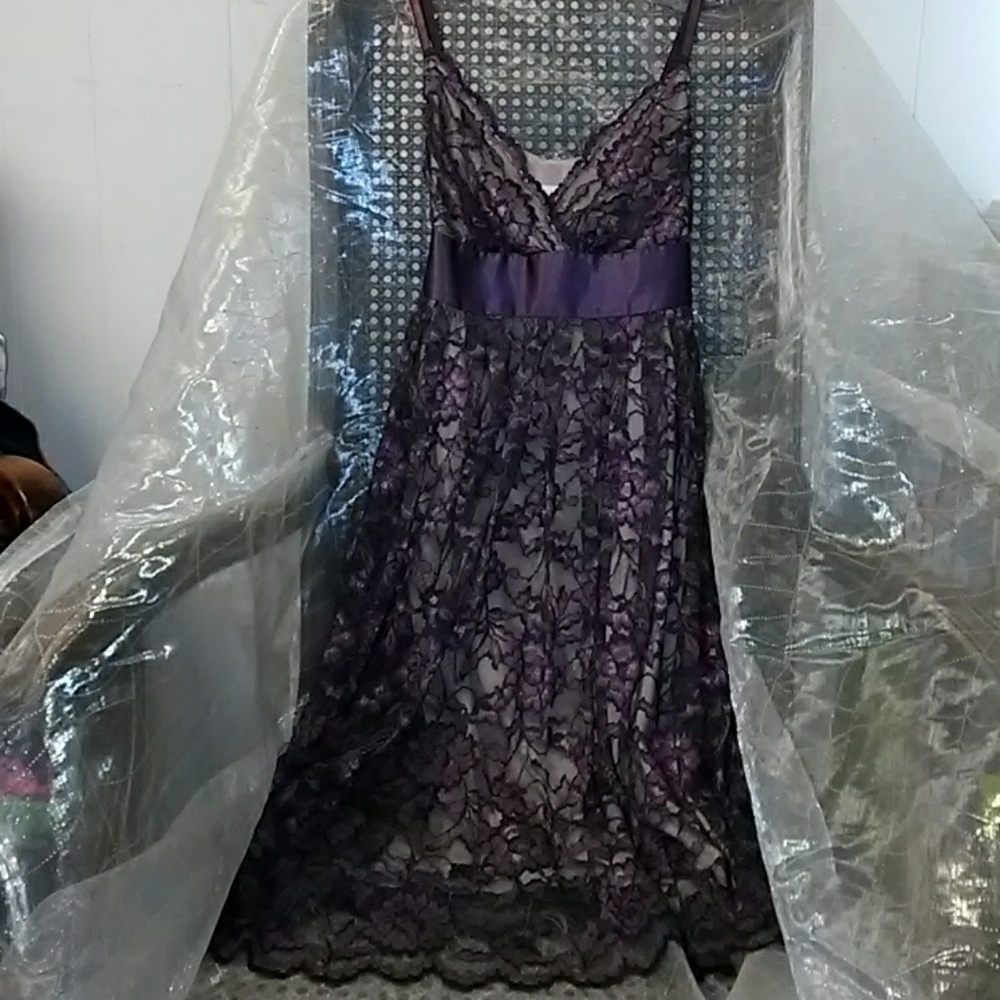 Aqua Lace Party Dress Plum & Grey Lace Size Small